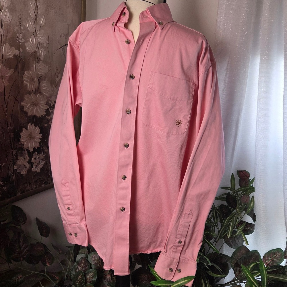 Ariat Mens Pink Cotton Twill Western Button Down Shirt‎ Small 10000527